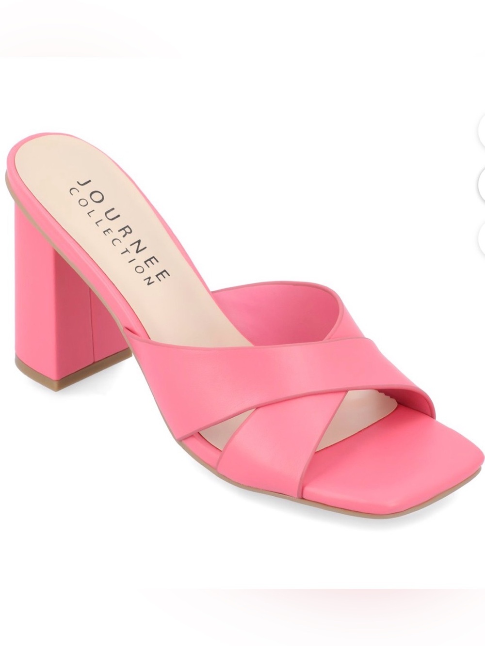 Journee Collection Pink Coral Crisscross Block Heel Sandal Size 7 NIB